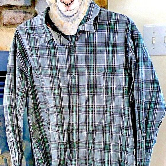 Banana Republic Men's Button Down Gray/Green Plaid Shirt L 16-16 1/2 Fall '11 - Picture 1 of 7
